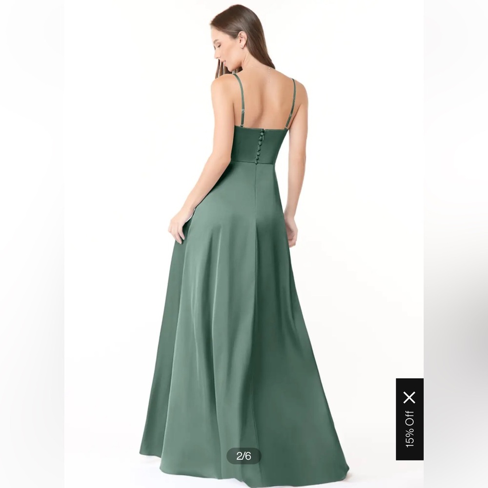 Azazie Halsey eucalyptus bridesmaid dress